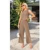 imageIWOLLENCE Womens Summer 2 Piece Outfits Set Round neck Sleeveless Tank Crop Top Wide Leg pants Set Pockets JumpsuitsA Light Khaki