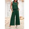 imageIWOLLENCE Womens Summer 2 Piece Outfits Set Round neck Sleeveless Tank Crop Top Wide Leg pants Set Pockets JumpsuitsA Pine Green