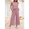 imageIWOLLENCE Womens Summer 2 Piece Outfits Set Round neck Sleeveless Tank Crop Top Wide Leg pants Set Pockets JumpsuitsA Pink