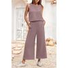 imageIWOLLENCE Womens Summer 2 Piece Outfits Set Round neck Sleeveless Tank Crop Top Wide Leg pants Set Pockets JumpsuitsA Purple Pink