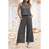 imageIWOLLENCE Womens Summer 2 Piece Outfits Set Round neck Sleeveless Tank Crop Top Wide Leg pants Set Pockets JumpsuitsA Smoky Gray