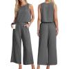 imageIWOLLENCE Womens Summer 2 Piece Outfits Set Round neck Sleeveless Tank Crop Top Wide Leg pants Set Pockets JumpsuitsA Smoky Gray