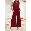 imageIWOLLENCE Womens Summer 2 Piece Outfits Set Round neck Sleeveless Tank Crop Top Wide Leg pants Set Pockets JumpsuitsA Wine Red