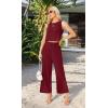 imageIWOLLENCE Womens Summer 2 Piece Outfits Set Round neck Sleeveless Tank Crop Top Wide Leg pants Set Pockets JumpsuitsA Wine Red