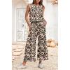 imageIWOLLENCE Womens Summer 2 Piece Outfits Set Round neck Sleeveless Tank Crop Top Wide Leg pants Set Pockets JumpsuitsB Apricot Geometry