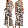 imageIWOLLENCE Womens Summer 2 Piece Outfits Set Round neck Sleeveless Tank Crop Top Wide Leg pants Set Pockets JumpsuitsB Apricot Geometry