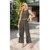 imageIWOLLENCE Womens Summer 2 Piece Outfits Set Round neck Sleeveless Tank Crop Top Wide Leg pants Set Pockets JumpsuitsB Black Khaki Stripe