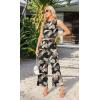 imageIWOLLENCE Womens Summer 2 Piece Outfits Set Round neck Sleeveless Tank Crop Top Wide Leg pants Set Pockets JumpsuitsB Black Palm Leaf