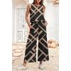 imageIWOLLENCE Womens Summer 2 Piece Outfits Set Round neck Sleeveless Tank Crop Top Wide Leg pants Set Pockets JumpsuitsB Black Rectangle