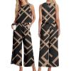 imageIWOLLENCE Womens Summer 2 Piece Outfits Set Round neck Sleeveless Tank Crop Top Wide Leg pants Set Pockets JumpsuitsB Black Rectangle