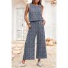 imageIWOLLENCE Womens Summer 2 Piece Outfits Set Round neck Sleeveless Tank Crop Top Wide Leg pants Set Pockets JumpsuitsB Blue White Flower