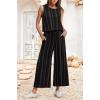 imageIWOLLENCE Womens Summer 2 Piece Outfits Set Round neck Sleeveless Tank Crop Top Wide Leg pants Set Pockets JumpsuitsB Bm Black Parallel