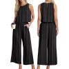 imageIWOLLENCE Womens Summer 2 Piece Outfits Set Round neck Sleeveless Tank Crop Top Wide Leg pants Set Pockets JumpsuitsB Bm Black Parallel