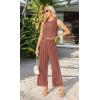 imageIWOLLENCE Womens Summer 2 Piece Outfits Set Round neck Sleeveless Tank Crop Top Wide Leg pants Set Pockets JumpsuitsB Bm Rust Red Dashed