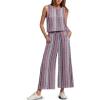imageIWOLLENCE Womens Summer 2 Piece Outfits Set Round neck Sleeveless Tank Crop Top Wide Leg pants Set Pockets JumpsuitsB Bohemia Rhomboid