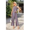 imageIWOLLENCE Womens Summer 2 Piece Outfits Set Round neck Sleeveless Tank Crop Top Wide Leg pants Set Pockets JumpsuitsB Bohemia Rhomboid