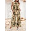 imageIWOLLENCE Womens Summer 2 Piece Outfits Set Round neck Sleeveless Tank Crop Top Wide Leg pants Set Pockets JumpsuitsB Camou Green Pink