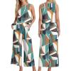 imageIWOLLENCE Womens Summer 2 Piece Outfits Set Round neck Sleeveless Tank Crop Top Wide Leg pants Set Pockets JumpsuitsB Colorful Geometry 01