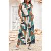 imageIWOLLENCE Womens Summer 2 Piece Outfits Set Round neck Sleeveless Tank Crop Top Wide Leg pants Set Pockets JumpsuitsB Colorful Geometry 01