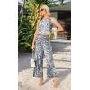 imageIWOLLENCE Womens Summer 2 Piece Outfits Set Round neck Sleeveless Tank Crop Top Wide Leg pants Set Pockets JumpsuitsB Gray Fan Flower