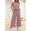 imageIWOLLENCE Womens Summer 2 Piece Outfits Set Round neck Sleeveless Tank Crop Top Wide Leg pants Set Pockets JumpsuitsB Gray Pink Stripe