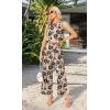 imageIWOLLENCE Womens Summer 2 Piece Outfits Set Round neck Sleeveless Tank Crop Top Wide Leg pants Set Pockets JumpsuitsB Khaki Black Flower