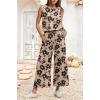 imageIWOLLENCE Womens Summer 2 Piece Outfits Set Round neck Sleeveless Tank Crop Top Wide Leg pants Set Pockets JumpsuitsB Khaki Black Flower