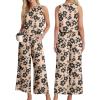 imageIWOLLENCE Womens Summer 2 Piece Outfits Set Round neck Sleeveless Tank Crop Top Wide Leg pants Set Pockets JumpsuitsB Khaki Black Flower