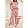 imageIWOLLENCE Womens Summer 2 Piece Outfits Set Round neck Sleeveless Tank Crop Top Wide Leg pants Set Pockets JumpsuitsB Pink Rose