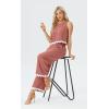 imageIWOLLENCE Womens Summer 2 Piece Outfits Set Round neck Sleeveless Tank Crop Top Wide Leg pants Set Pockets JumpsuitsB Rust Red