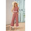 imageIWOLLENCE Womens Summer 2 Piece Outfits Set Round neck Sleeveless Tank Crop Top Wide Leg pants Set Pockets JumpsuitsB Rust Red