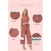 imageIWOLLENCE Womens Summer 2 Piece Outfits Set Round neck Sleeveless Tank Crop Top Wide Leg pants Set Pockets JumpsuitsB Rust Red