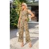 imageIWOLLENCE Womens Summer 2 Piece Outfits Set Round neck Sleeveless Tank Crop Top Wide Leg pants Set Pockets JumpsuitsB Ts Light Khaki