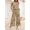 imageIWOLLENCE Womens Summer 2 Piece Outfits Set Round neck Sleeveless Tank Crop Top Wide Leg pants Set Pockets JumpsuitsB Ts Light Khaki
