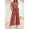 imageIWOLLENCE Womens Summer 2 Piece Outfits Set Round neck Sleeveless Tank Crop Top Wide Leg pants Set Pockets JumpsuitsB White Plum Blossom