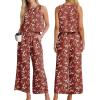 imageIWOLLENCE Womens Summer 2 Piece Outfits Set Round neck Sleeveless Tank Crop Top Wide Leg pants Set Pockets JumpsuitsB White Plum Blossom