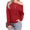 imageIWOLLENCE Off The Shoulder Sweaters for Women Waffle Knit Batwing Long Sleeve Loose Pullover Sweater14 Red