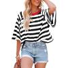 imageIWOLLENCE Womens Loose Casual Summer Striped Tops Crewneck 12 Short Sleeve Color Block Tee Oversized Cropped ShirtsStripe Black White