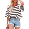 imageIWOLLENCE Womens Loose Casual Summer Striped Tops Crewneck 12 Short Sleeve Color Block Tee Oversized Cropped ShirtsStripe Coffee White