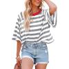 imageIWOLLENCE Womens Loose Casual Summer Striped Tops Crewneck 12 Short Sleeve Color Block Tee Oversized Cropped ShirtsStripe Grey White