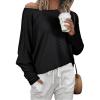 imageIWOLLENCE Womens Loose Long Batwing Sleeve Shirt Tops Knitted Off The Shoulder Lightweight Fall BlousesC Jet Black