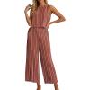 imageIWOLLENCE Womens Summer 2 Piece Outfits Set Round neck Sleeveless Tank Crop Top Wide Leg pants Set Pockets JumpsuitsB Bm Rust Red Dashed
