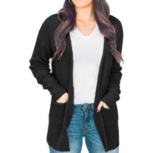 imageIWOLLENCE Waffle Knit Cardigans for Women Open Front Lightweight Long Sleeve Soft Womens Cardigan Sweaters with Pockets