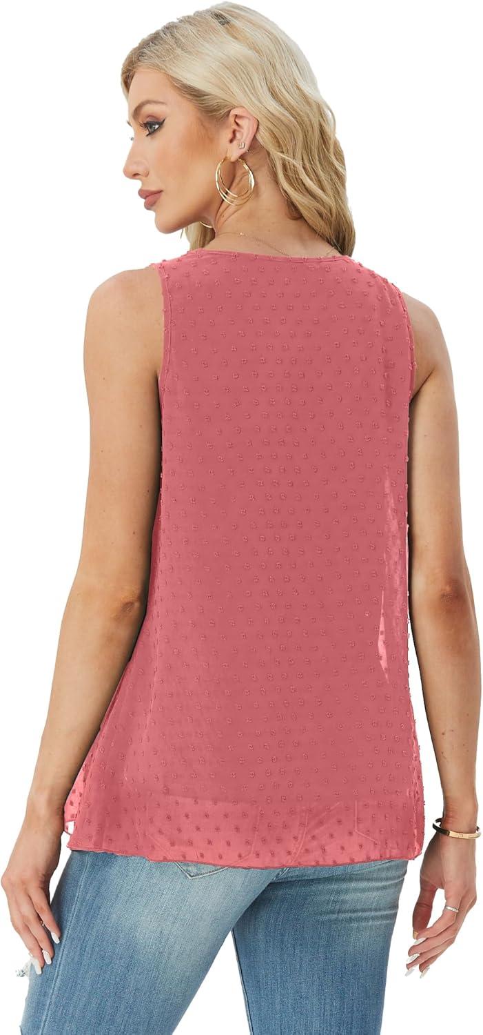 imageIWOLLENCE Womens Summer Tank Tops Sleeveless Chiffon Double Layers Blouse Loose Round Neck Casual Shirts45 Th Watermelon Red