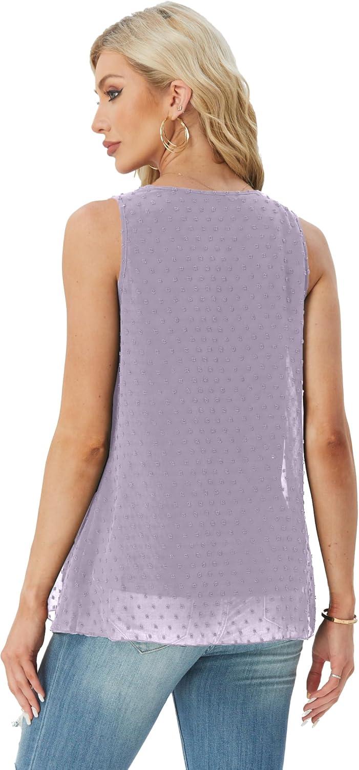 imageIWOLLENCE Womens Summer Tank Tops Sleeveless Chiffon Double Layers Blouse Loose Round Neck Casual Shirts46 Th Light Purple