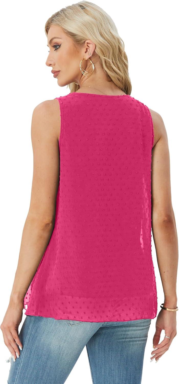 imageIWOLLENCE Womens Summer Tank Tops Sleeveless Chiffon Double Layers Blouse Loose Round Neck Casual Shirts47 Th Rose Red
