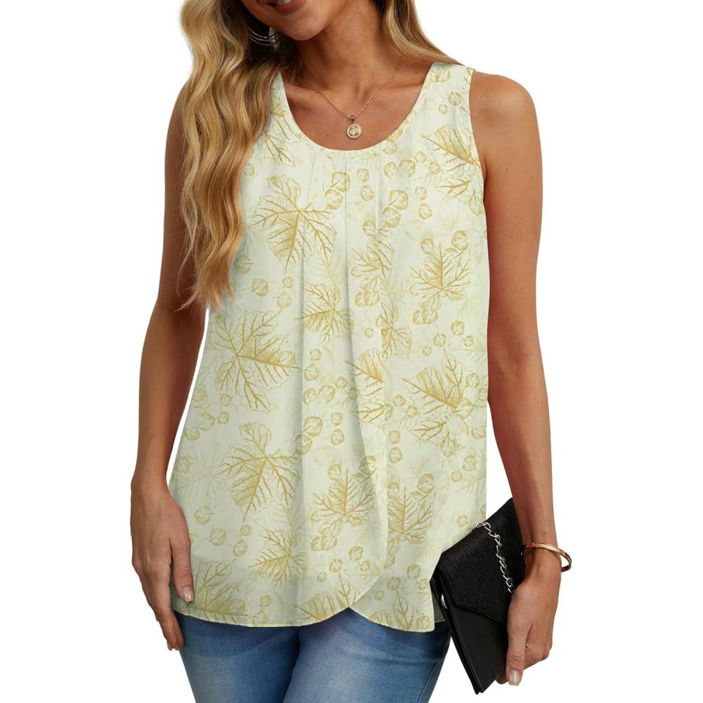 imageIWOLLENCE Womens Summer Tank Tops Sleeveless Chiffon Double Layers Blouse Loose Round Neck Casual Shirts32 Beige Maple