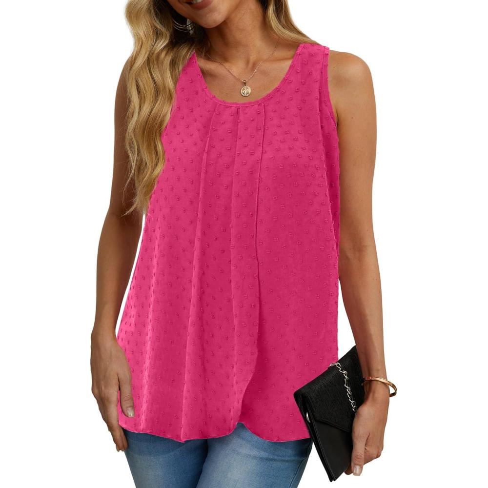 imageIWOLLENCE Womens Summer Tank Tops Sleeveless Chiffon Double Layers Blouse Loose Round Neck Casual Shirts47 Th Rose Red