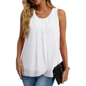 imageIWOLLENCE Womens Summer Tank Tops Sleeveless Chiffon Double Layers Blouse Loose Round Neck Casual Shirts01 White