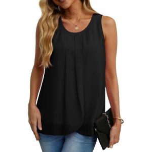 imageIWOLLENCE Womens Summer Tank Tops Sleeveless Chiffon Double Layers Blouse Loose Round Neck Casual Shirts02 Black